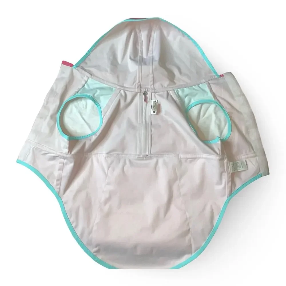 Dog Whisperer Pink Aqua Hooded Pup Rain Jacket Coat Size Large Pet Vest Gear